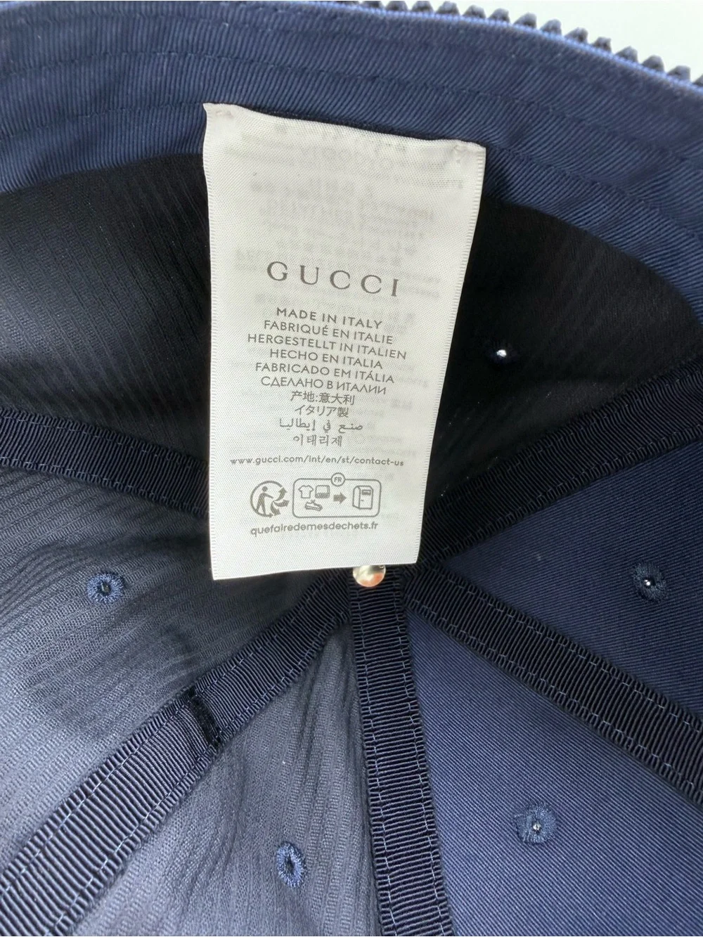 Gucci Navy Corduroy Baseball Cap with Interior GG Tag